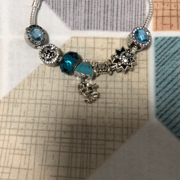 Pandora Silver Bracelet with Teal and Blue Charms - Picture 2 of 3